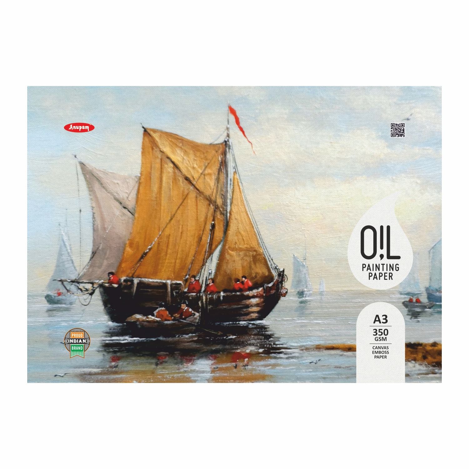 Anupam Oil Painting Pad-Acid-Free-Elemental Linen emboss paper-One Side Glued Pad-250 GSM-(12 sheets)